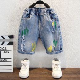 Hiphop babyjongens kleren zomer jeans blauwe kinderen denim gescheurde verf kort knie lengte broek kinderschort