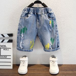 Hip Hop Baby Boys Vêtements Summer Summer Kids Kids Denim Ripped Colored Paint Short Longueur Pantalon Kid Child's Short