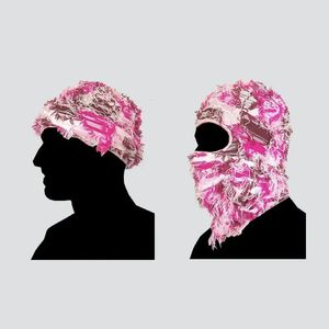 Hip Hop Balaclava Capes en tricot en détresse Masque de ski plein visage Femmes Camouflage extérieur Fleep