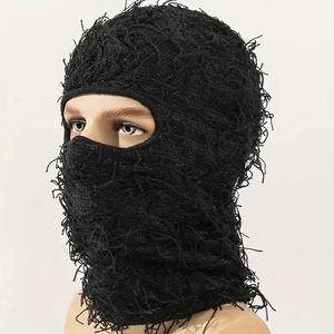 Hip Hop Balaclava Masque de ski à glands en détresse Unisexe Y2K Couper à vent pour hommes pour hommes Femmes extérieures Cycling talit chapeau 240419