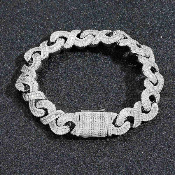 Band Hip Hop Band 8 en forme de chaîne T Square 12 mm Chaîne Infinite Brick Cuban Chain Hip Hop Personnalisé Street Band S925 Bracelet