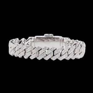 Bracelet Hip Hop en argent synthétique de 17cm, diamant blanc, chaîne cubaine, bijoux en or massif 18k, chaîne à maillons cubains Ice Out