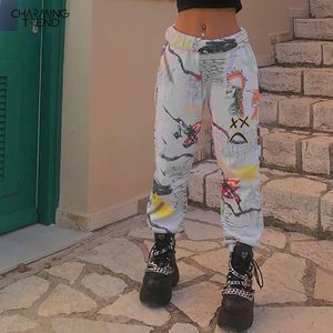 Hip-hop BF Tie-Dye Femme Pantalon Graffiti Taille élastique Longue Femme Pantalon de survêtement Streetwear Peint Lâche Taille Haute Femmes Pantalon Capris 201031