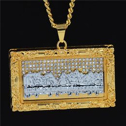 Hip Hop GRANDE Jesus Charme Pingentes Colares Pingentes Bling Bling Iced Out Cristal Última Ceia Colares Corda de Aço Inoxidável Chai2133