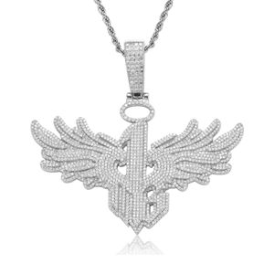 Hip Hop Big Size Nomber 1 Wing Hanger Ketting Cool Mannen Gift Volledige 5A Zirkoon 18 k Real Vergulde sieraden