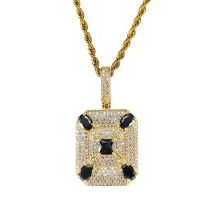 Hiphop zwarte edelsteen hanger kettingen voor mannen westelijke vierkante diamanten luxe ketting echte vergulde koper zircons Cubaanse kettingen