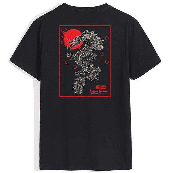 Hip Hop noir Streetwear hommes t-shirt chinois Dragon soleil été à manches courtes coton hauts amples t-shirts garçon fille Couples 220616