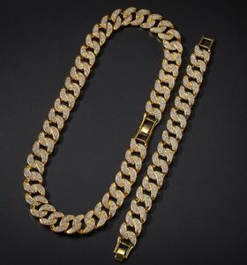 Hip Hop Bling Chains Jewelry Men Gold Armbanden ketting Iced Out Miami Cuban Link Chain4600396
