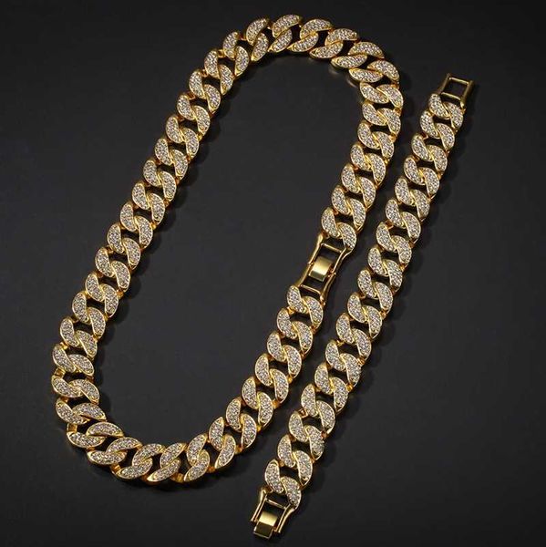 Hip Hop Bling Chains Bijoux Men Bracelets Gold Collier Iced Out Miami Cuban Link Chain