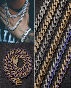 Hip Hop Bling Chains sieraden Men Iced Out Out Necklace Gold Zilver Zwart Blue Diamond Miami Cuban Link Chain4481811