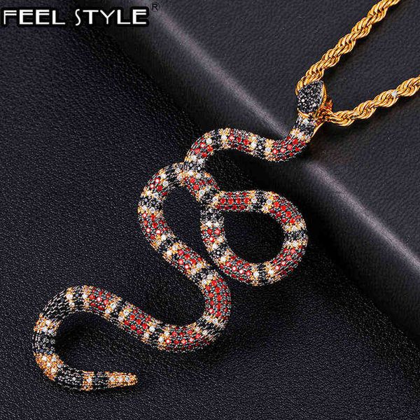 Hip Hop Bling Cubique Zircone Corail Serpent Glacé En Or Blanc Couleur Colliers Pendentifs Pour Hommes Bijoux Avec Dos Solide X0707
