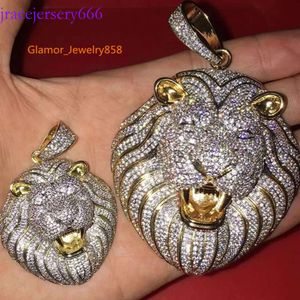 HIP HOP BLING CZ LION HEAD PENDANT PENDANT ICED OUT ANIMAL Collier avec chaîne de corde bijoux