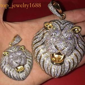 HIP HOP BLING CZ LION HEAD PENDANT PENDANT ICED OUT ANIMAL Collier avec chaîne de corde bijoux