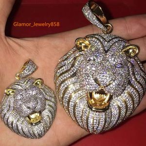 Hip Hop Bling CZ Lion Head Pendant Iced Out Animal Necklace met touwketen Fashion sieraden