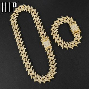 Hip Hop Bling Iced Out Vol Strass Heren Doornen Armband Gold Prong Cubaanse Link Chain Armband Ketting Voor Mannen sieraden Y2311v