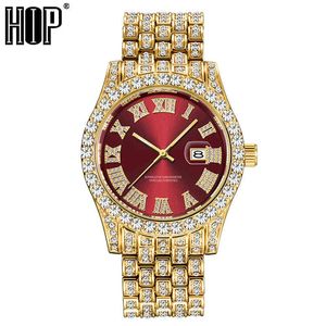 Hiphop Bling Iced Out Mens Luxe Datum Quartz Polshorloges Met MicroPaved Cubic Zirkoon Horloge Voor Vrouwen Mannen Mode-sieraden