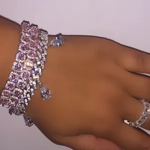 Hiphop bling iced out vrouwen rapper armband volledige strass pave met traan druppel cz miami cubaanse link ketting armband sieraden groothandel