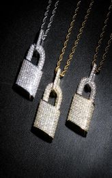 Hip Hop Bling Lock Hanger Iced Out Bling Kubieke Zirkoon Ketting Voor Mannen Sieraden Charm CX2007217764788