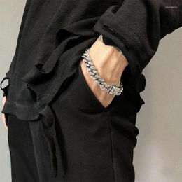 Hip Hop Bling Luxe Iced Out Out Out Men's Rapper Bracelet Full Rhinestone Pave Miami Cuban Link Chain for Men Sieraden Gift