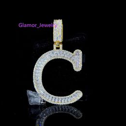 Hip Hop Bling Moissanite diamante chapado en oro joyería de moda collar con letra del alfabeto personalizado colgante a precio barato