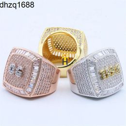 Hip Hop Bling Nano Cz Micro Pave Zilveren Diamanten Ring Mannen Baguette Ringen 925 Zilveren Kampioenschap Ring