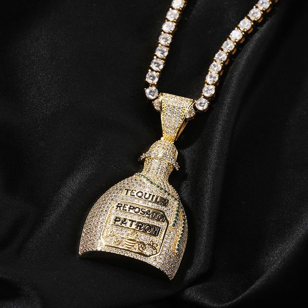 Collier pendentif à bouteille hip hop taring 5a zircon bar pua rap joelry hommes cadeau