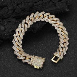 Bracelet hip hop 12 mm lignes doubles diamant en diamant en diamant cubain ensemble bijoux pour hommes zircon