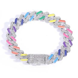 Bracelet hip hop couleur d'huile de gouttes d'huile de 12 mm bracelet cubain arc-en-ciel diamant cubain bracelet en diamant complet S925 Bracelet en argent