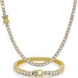 Bracelets Hip Hop Collier bijoux Set Tennis Chains Men Femmes Bling Diamond 18K Real Gol White Gold Pladed243r