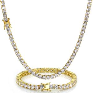 Bracelets Hip Hop Collier bijoux Set Tennis Chains Men Femmes Bling Diamond 18K Real Gold White Gold Pladed332