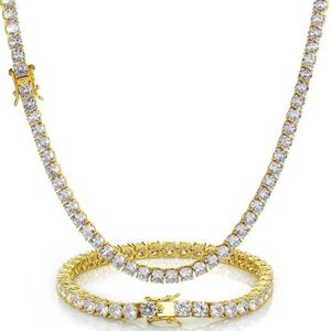 Bracelets Hip Hop Collier bijoux Set Tennis Chains Men Femmes Bling Diamond 18K Real Gol White Gold Pladed262E