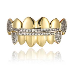 Hip Hop Braces 18K Real Gold Placing Micro Set Diamonds Dent de dents Gold Braces Halloween Bijoux