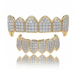 Hip Hop Braces Gold Brass Dents Micro Inclay Diamond Braces Frozen Dent