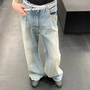 Hiphop takpatroon gewassen jeans unisex rechte baggy Y2K denim broek vintage blauwe losse casual cargobroek oversized 240124