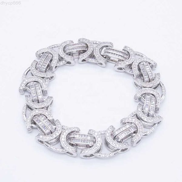 Hip Hop latón estilo bizantino buena calidad baguette diamante cz pulsera de oro hombres