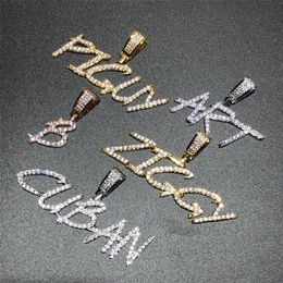 Hip Hop brosse police personnalisé lettre pendentif collier glacé cubique breloque en Zircon bijoux pour hommes femmes 218b