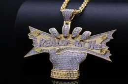 Letras mayúsculas de hip hop REALLY RICHE collares pendientes diamantes de lujo colgantes de dinero de mano circonitas de cobre chapadas en oro de 18 k hombre rico4780722