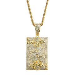 Carte Hip Hop K Diamants Pendants Colliers pour hommes Femmes Western Luxury Skeleton King Collier Real Gold plaqué Cuivre zircons Jewe2572728