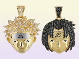 Hip Hop Cartoon Diamonds Collares colgantes para hombres Uzumaki Uchiha Sasuke Pendants Cobre Collaces de moda de moda5023750