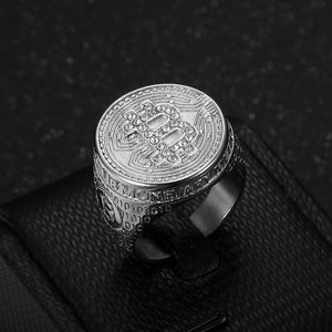 Hip Hop Casting Bitcoin Ring Titanium staal met zirkoon sieraden zilveren kleur