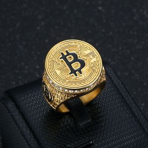 Hiphop gieten bitcoin ring titanium stalen zwarte olie druipen ringen gouden kleur