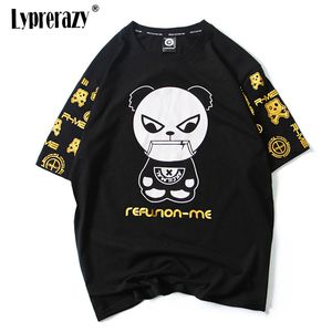 Hip Hop Casual T-shirt Zomer Grappige Mannen / Dames Cartoon Panda Print Streetwear Katoenen T-stukken