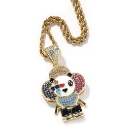 Hip Hop Charm Kleurrijke Zirkoon Panda Hanger Ketting Volledige Zirkoon 18k Echt Verguld Cool Mannen Paar Sieraden Gift