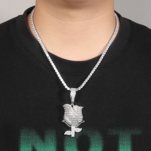 Hiphop charme kleurrijke zirkoon rozen bloem hanger ketting koel mannen cadeau volledig zirkon 18k echte gouden vergulde sieraden