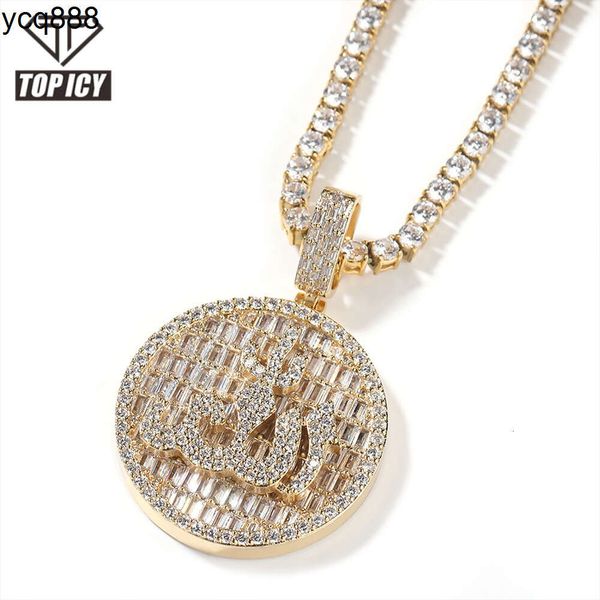 Hip Hop círculo árabe musulmán Islam símbolo colgante collares helado Alá nombre colgante collares con diamantes Cz
