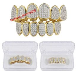 Hip Hop Classic Teeth Grills Golde Colded plaqué CZ Micro Pave exclusif Top Bottom Gold Grillz Set