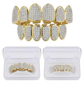 Hip Hop Classic Teeth Grills Golde Colded plaqué CZ Micro Pave exclusif Top Bottom Gold Grillz Set9549530