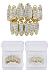 Hip Hop Classic Teeth Grills Golde Colded plaqué MICRO PAVE EXCLUSIVE TOP BESOIN GOLD GRILLZ Set7426526