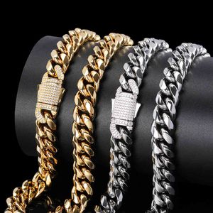 HIP HOP CLAW SET 3A + CZ Stenen Bling Iced OUT OUT 12mm Stainlesteel Ronde Cubaanse Miami Link Ketting Kettingen voor Mannen Rapper Sieraden X0509