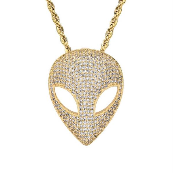 Hip Hop griffe ensemble CZ pierre Bling glacé solide Alien pendentifs colliers pour hommes rappeur bijoux goutte Pendant311S